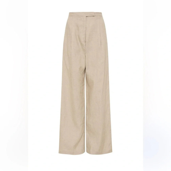 Rumere Linen wide leg pants mid rise cream colour sleek modern clasp closure - Picture 2 of 13
